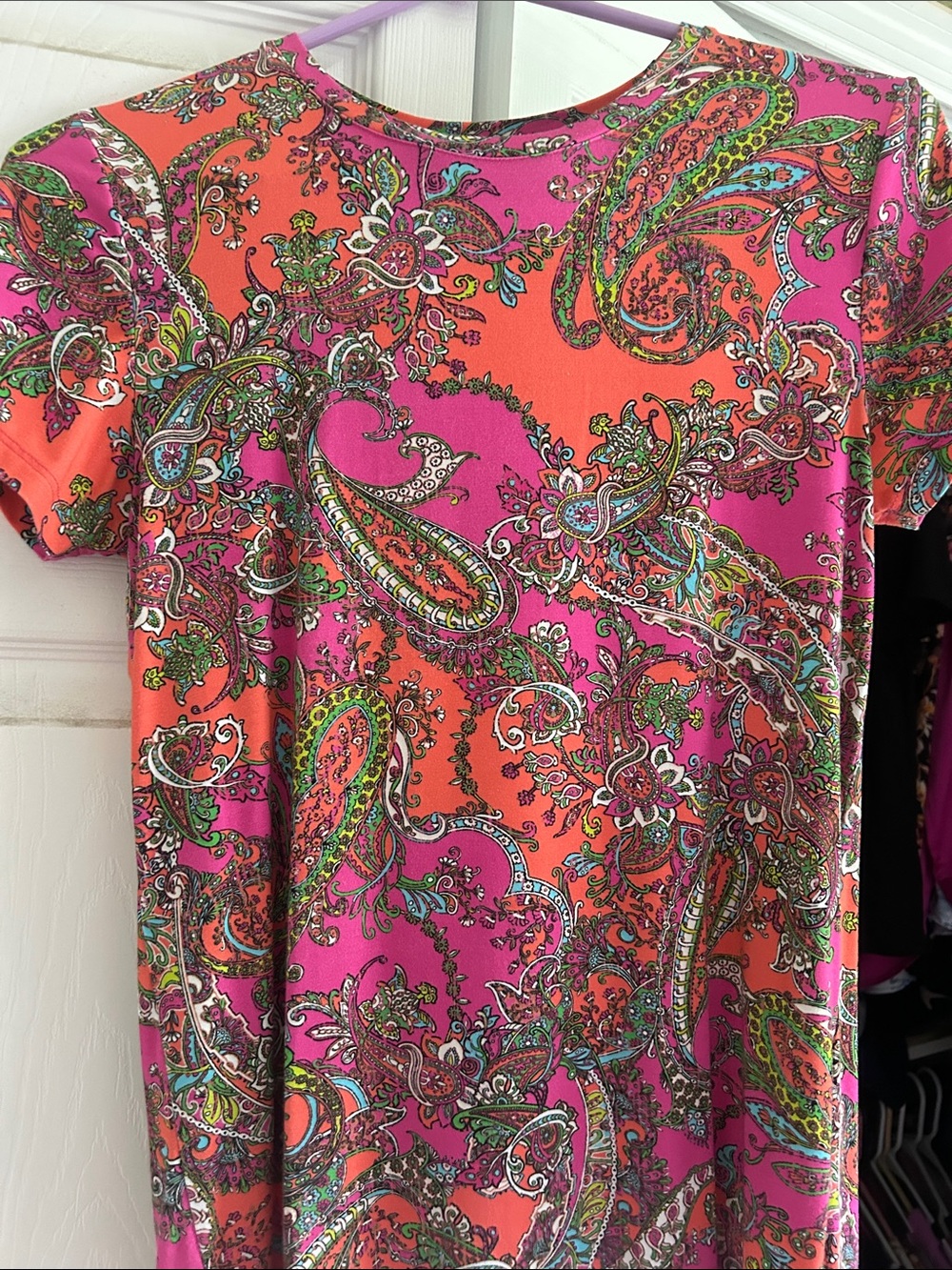 L’agence Bright Paisley Short Sleeve fitted shirt- Pink & Orange
